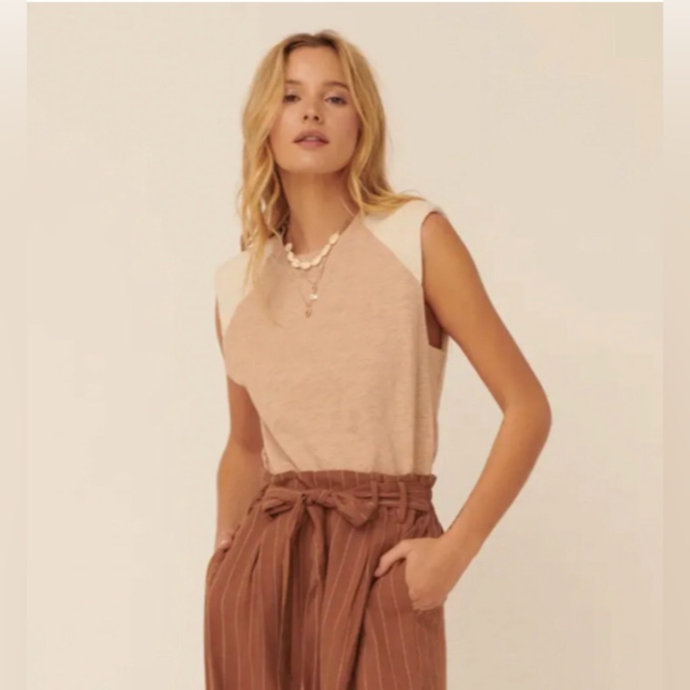 Promesa 100% Cotton Bodysuit | Sand‎ & Ivory | Cap Sleeves with Shoulder Pads